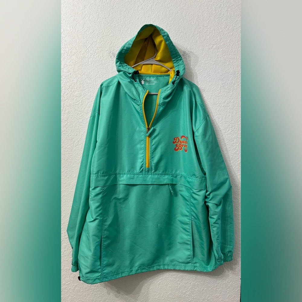 Dutch Bros Turquoise Hooded 1/2 Zip Windbreaker Anorak Rain Jacket - XXL